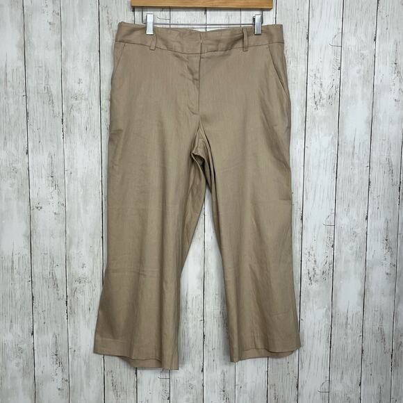 Calvin Klein Tan Khaki Wide Leg Casual Dress Work Pant Capri Size 10 - Picture 1 of 10